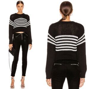 RtA Road To Awe Woven Knit Metallic Silver Stripe Rory Cropped Sweater Small NEW